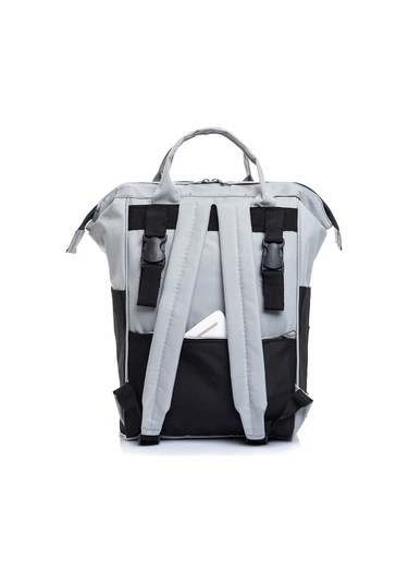 Anne Bebek Bakım Sırt Çantası Gri Çizgili Termos Bölmeli Gri