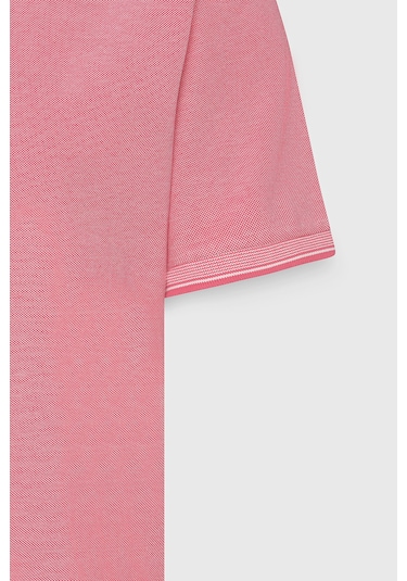 Ac&Co / Altınyıldız Classics 4A4820200047Fub3 Düğmeli Polo Yaka Cepsiz Slim Fit Erkek Tişört Fuşya - Beyaz Beyaz - Pembe