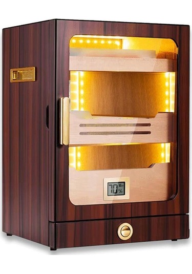 Cigarloong Camlı Işıklı Puro Kutusu Humidor Ceviz 200's