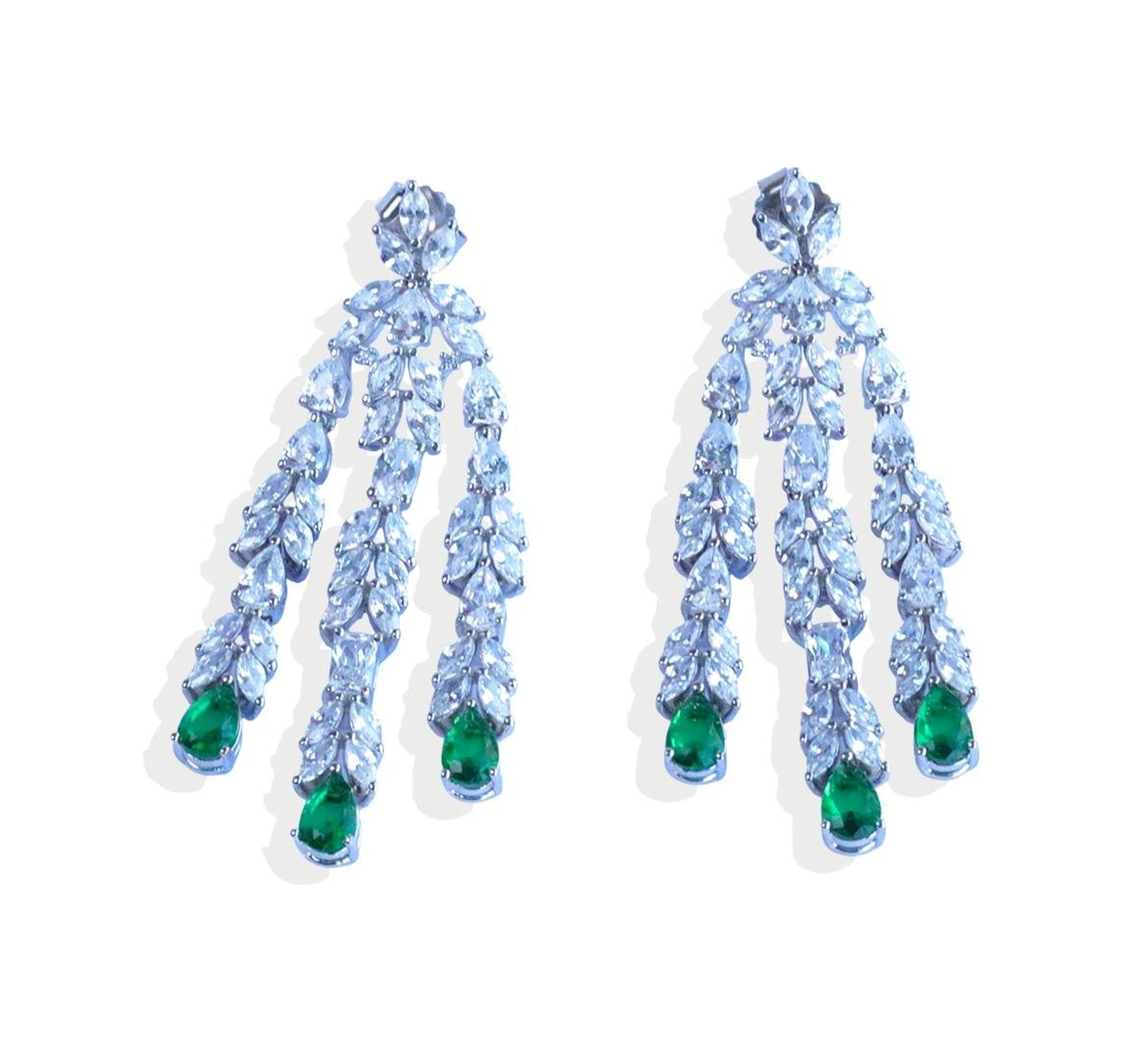 Yaprak Tasarım Zümrüt Taşlı Gümüş Küpe Gümüş