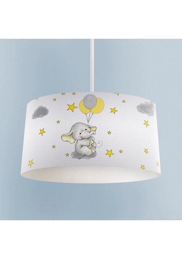 Mekta Home Bebek Ve Çocuk Odası Gri Bulutlu Sevimli Fil Desenli Avize Renkli