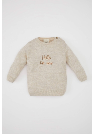 Defacto Erkek Bebek 2'li Takım Uzun Kollu Nakış Bisiklet Yaka Triko Kazak Ayarlanabilir Askılı Örgü Desenli Triko Salopet C9592A524AUBE341 Mavi