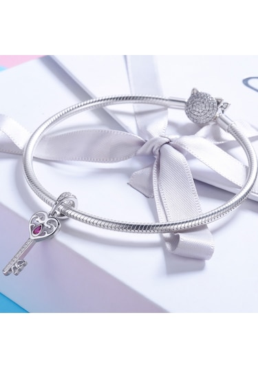 S925 Ayar Gümüş Mutluluk Anahtar Kolye Charm Aksesuarları Çok Renkli