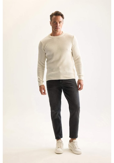 DeFacto Standart Fit Bisiklet Yaka Dokulu Triko Kazak E0811AXNSER100