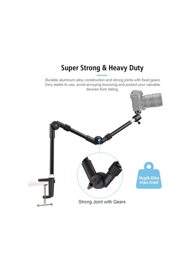 Reedark Katlanabilir Masa Üstü Metal Braket 1/4 Vida 3kg Kapasiteli Küresel Başlıklı Led Dolgu Işığı Web Kamerası Akıllı Telefon Tutucu