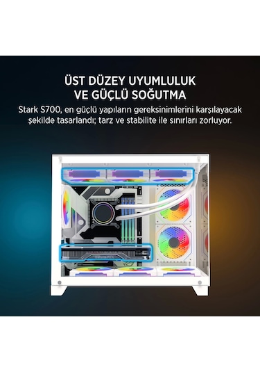 Teknoteg - James Donkey Stark S700 3xargb Temperli Cam Matx Beyaz Gaming Oyuncu Kasa