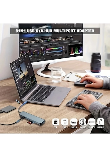 Tongdashop 8 Li 1 Usb 30 Type C Docking Istasyonu 5gbps Veri Aktarım Macbook Uyumlu Hp