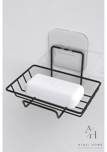 Atacı Siyah 3'lü Set Yapışkanlı Paslanmaz Banyo Rafı Sabunluk Şampuanlık Duşakabn Duş Askısı Seti Siyah