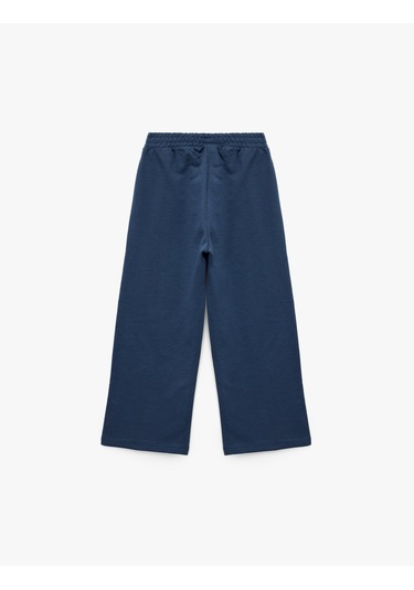 Koton Şardonlu Çiçek Baskılı Pamuklu Geniş Paça Eşofman Altı Lacivert 6wmg40071ak Lacivert