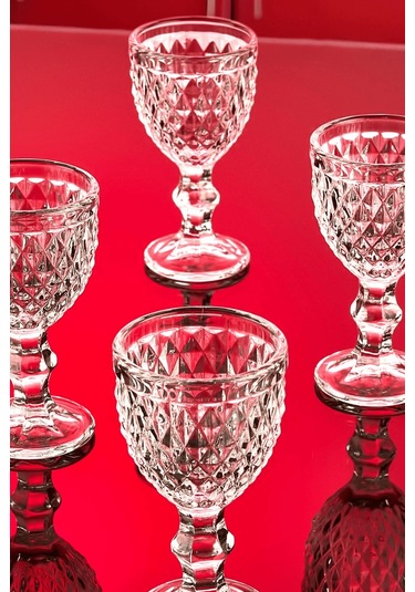 6 Lı Elmas Kesim Desenli Ayaklı Cam Kahve Yanı Bardak Seti Şık Sofra Sunumu Ve Zarif Tasarım Şeffaf