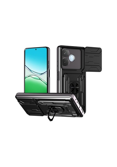 Oppo A5 Pro Pc Kılıfı + Tpu Destekli Telefon Arka Kapağı Ve Kamera Kaydırıcısı - Siyah Siyah