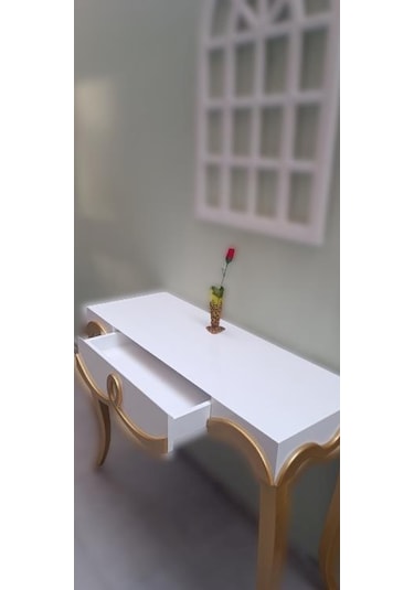 Dresuar CNC Çökertme Model Windows Ayna Gold Lake Beyaz Tabla Kayın Aslan Ayak El Yapımı Beyaz