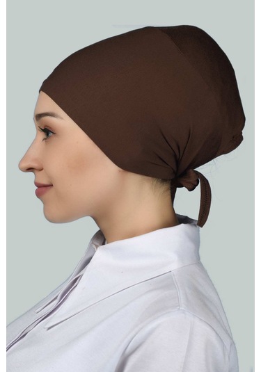 Altobeh Kadın Pratik Dikişsiz Bağcıklı Kaymayan Tesettür Penye Bone - Çikolata