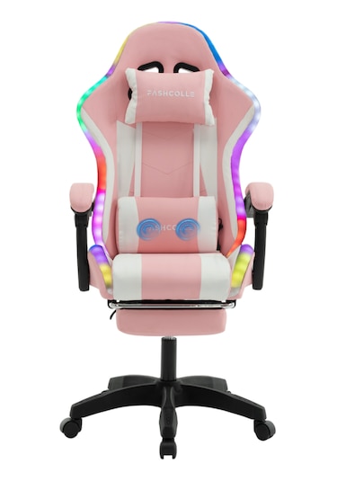 Fashcolle Pink Star Işıklı - Masaj Özellikli Oyuncu Koltuğu Pembe-beyaz