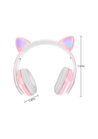 Geeroyoo Pembe Kedi Kulaklıklı Bluetooth 5.0 Kulaklık, Rgb Led Işıklı, Kablosuz/kablolu, Tf Kart Ve Fm Desteği, Hi-fi Stereo, Katlanabilir, Mikrofonlu