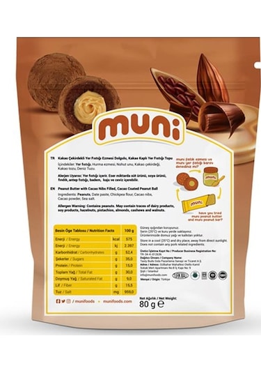 Muni Kakao Çekirdekli Yer Fıstığı Topu 6 x 80 G