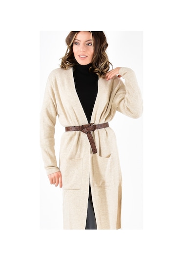 Modaplaza Kadın Cepli Düz Uzun Hırka 4341- Neon K19KEROL4341HRKNOVA Çok Renkli