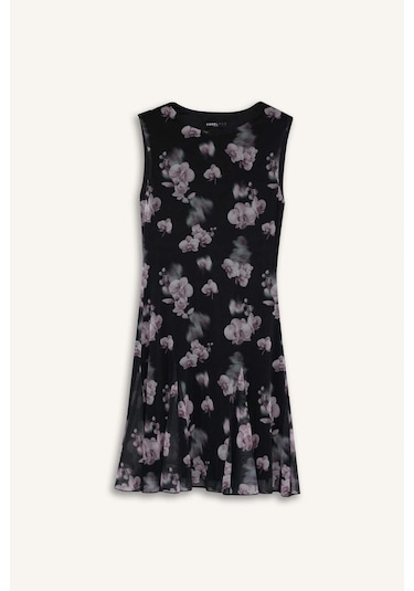 Defacto Coool Bisiklet Yaka Desenli Tül Kolsuz Mini Elbise F0415ax25wnbk81 Siyah