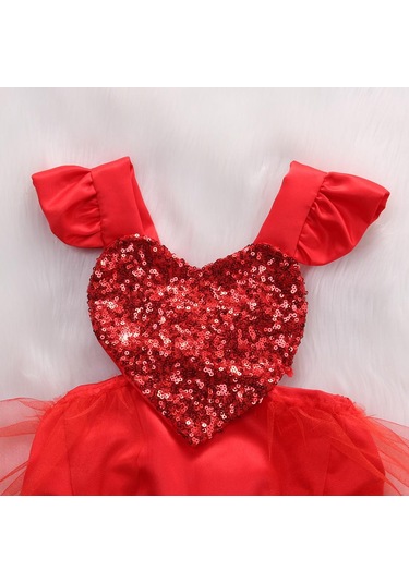 Sevgililer Günü Bebek Bebek Kız Tül Kalp Romper Tulum Tulum Kıyafet Kostüm Boyutu 0-3y Kırmızı