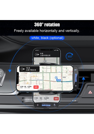 Yuntech01 Araç İçin Manyetik Kablosuz Şarj Cihazı - Akıllı Algılama Telefon Tutucu, 15w Hızlı Şarj, Usb Girişi, Siyah V58