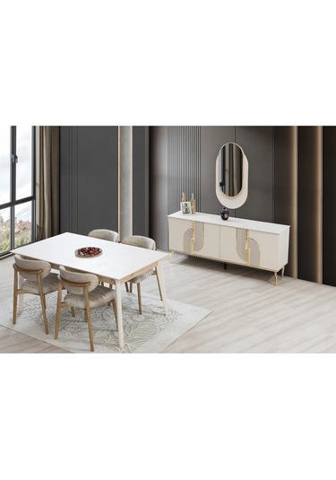 Uriel Yemek Odası Takımı Yemek Masası + 4 Adet Sandalye Beyaz