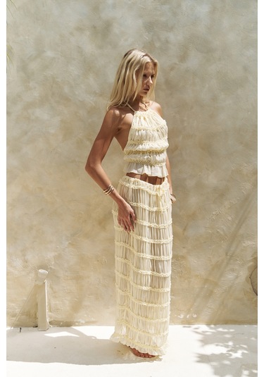 Sofi Transparan Sarı Crop Etek Takım Sarı