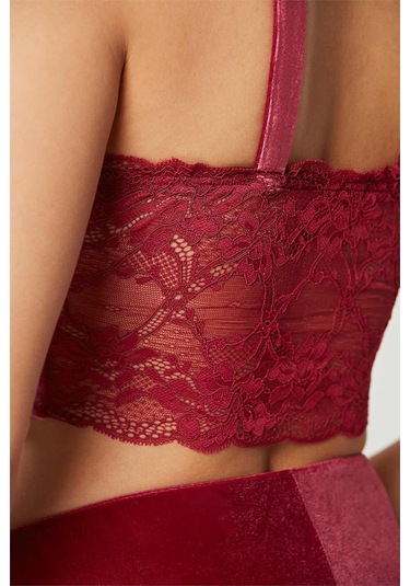 Pierre Cardin 2050 Kadın Kadife Saten Sabahlıklı Pijama Takım-bordo Bordo