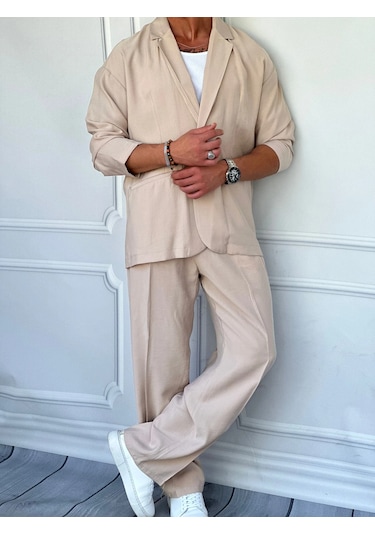 Modefendi Marino Tam Yazlık Extra Oversize %100 Keten Takım Bej