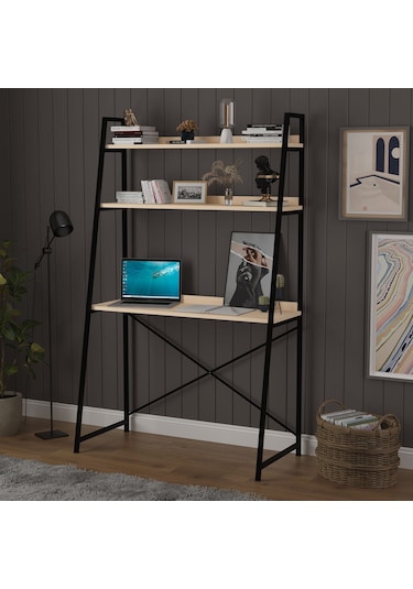 Metal Kitaplıklı Çalışma Masası-metalkçm01-akçaağaç Akçaağaç