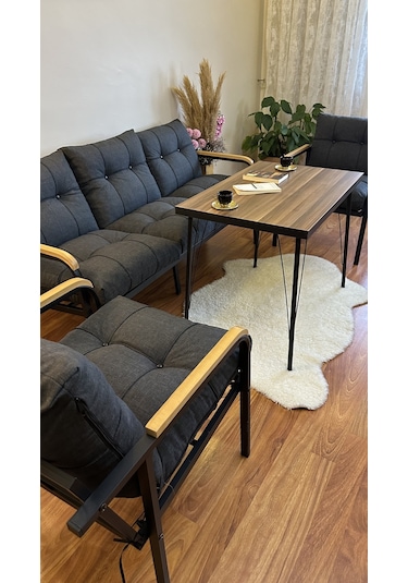 Modern Style Home Modern Sarıyer Balkon, Bahçe, Cafe - Metal Kanepe Koltuk Takımı - 3+1+1+masa Antrasit Modernk026 Antrasit