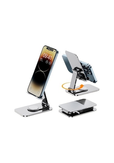 Joyhub Dönen Alüminyum Alaşımlı Tablet Telefon Kılıfı Masaüstü Standı Tüm Metal Kaymaz Ayarlanabilir Gümüş Var Direksiyon 7w4k0n