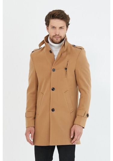 Erkek Vizyon Dar Kesim Dik Yaka Uzun Kaşe Kaban-Vizon