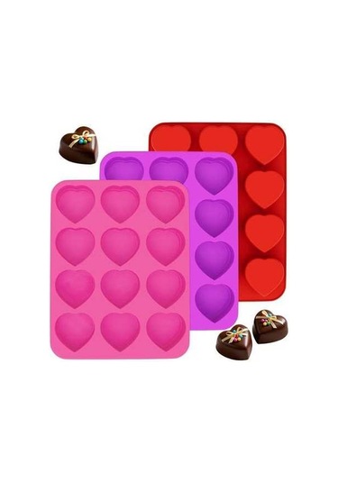 Besthome1 3'lü Kalp Şekilli Silikon Pişirme Kalıbı - Kolay Çıkarma, Fırın/buzdolabı Uyumlu Çok Renkli