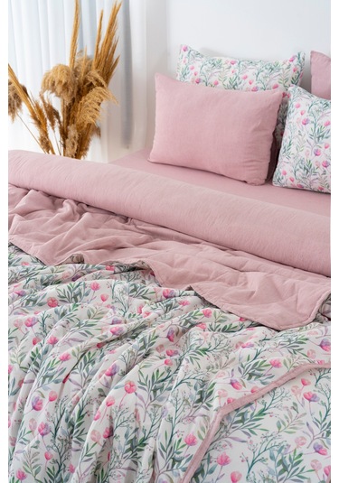 Cherie Çift Kişilik Nevresimli Pike Takımı - 7 Parça Çeyiz Seti Pembe