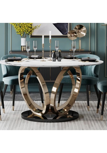 Metal Yuvarlak Gold Yemek Masası