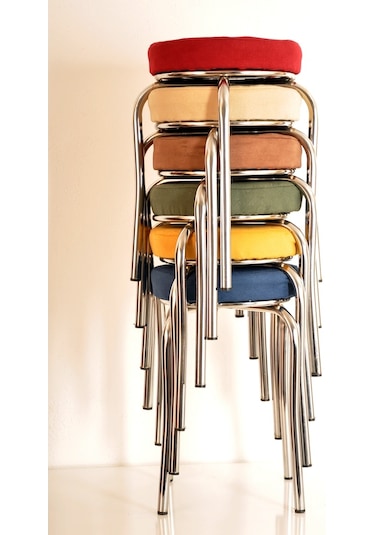 6 Lı Renkli Tay Tüyü-2 Ahtapot Tabure Mutfak Taburesi Demir Tabur