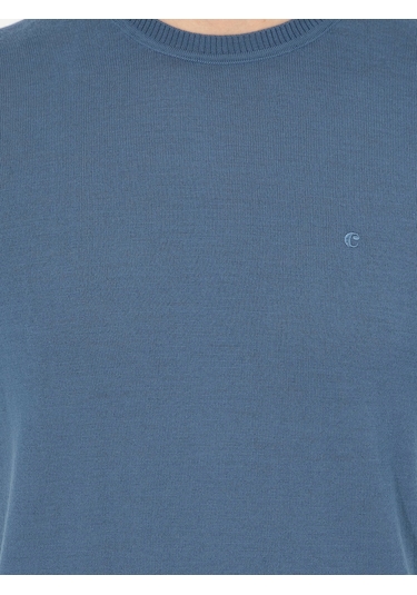 Cacharel Mavi Slim Fit Bisiklet Yaka Basic Triko Kazak