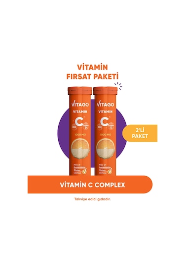 Vitago C Vitamini D Vitamini Çinko İçeren Takviye Edici Gıda 2 x 20 Efervesan Tablet