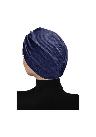 Çapraz Fitilli Penye Lacivert Hazır Türban Tesettür Havuz Bonesi Lacivert