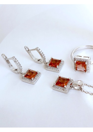 Gümüş Zultanit Sultan Taşlı Tasarım Kolye Küpe Yüzük Kadın Set 15