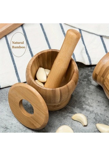 Willowhaven Multicolor Premium Bambuz Sarımsak Ve Baharat Havanı Kolay Kullanım Doğal Sos Ve Salata