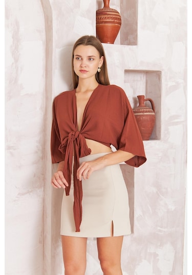 Kadın Bej Yırtmaçlı Mini Etek Dm2016 Bej