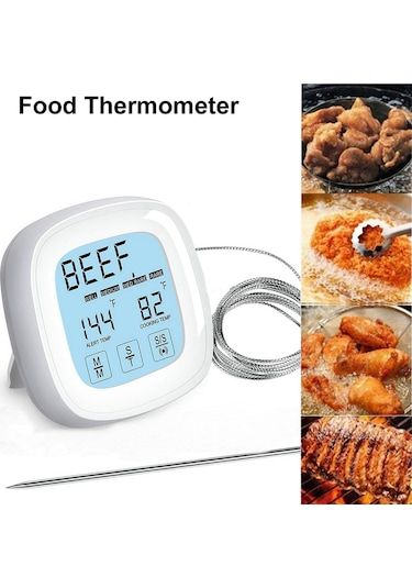 Yaleker Beyaz Dokunmatik Ekranlı Mutfak Termometresi - Isı Ölçer, Zamanlayıcı, Su Geçirmez Prob Sn124 - Pil Dahil Değil
