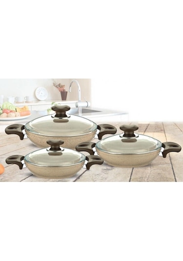 Gülsan Safran Granit Tava Seti Sahan Set 18 - 20 - 22 CM 6 Parça