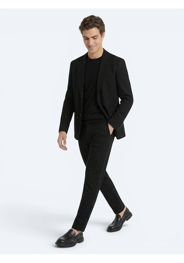 Kip Siyah Çizgili Modern Fit Örme Takım Elbise