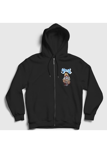 Presmono Unisex Hands Ghost Fermuarlı Kapüşonlu Sweatshirt Siyah