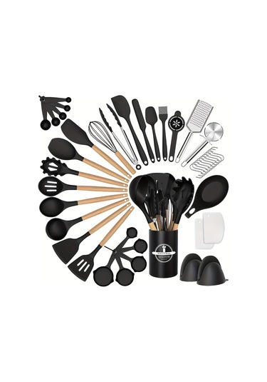 Tcherchi 43 Parça Yapışmaz Pişirme Gereçleri Seti Siyah