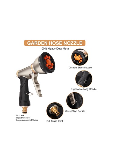 Hortum Borusu Püskürtme Tabancası, Ağır Hizmet Tipi Metal Bahçe 1 Adet