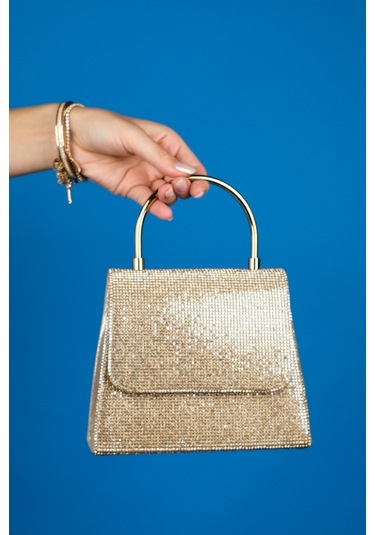 Luvishoes Lamaya Altın Taşlı Kadın El Çantası Altın