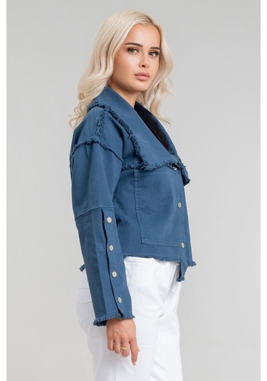 Kadın Power Likralı Pamuklu Kumaş Kol Ve Önü Çıt Çıtlı Pis Dikişli Mont Petrol